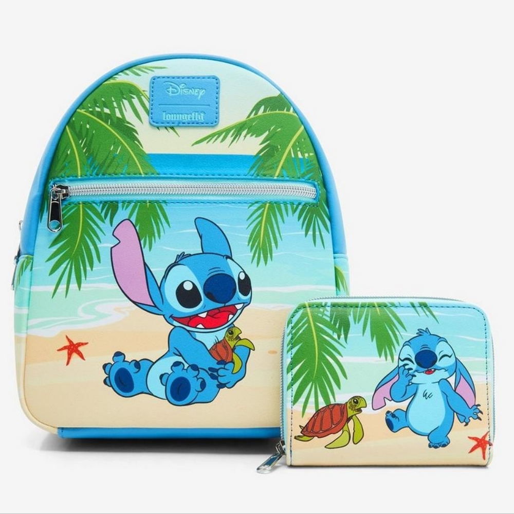 Loungefly Disney Lilo & Stitch Turtle Beach Mini Backpack and Wallet Set
